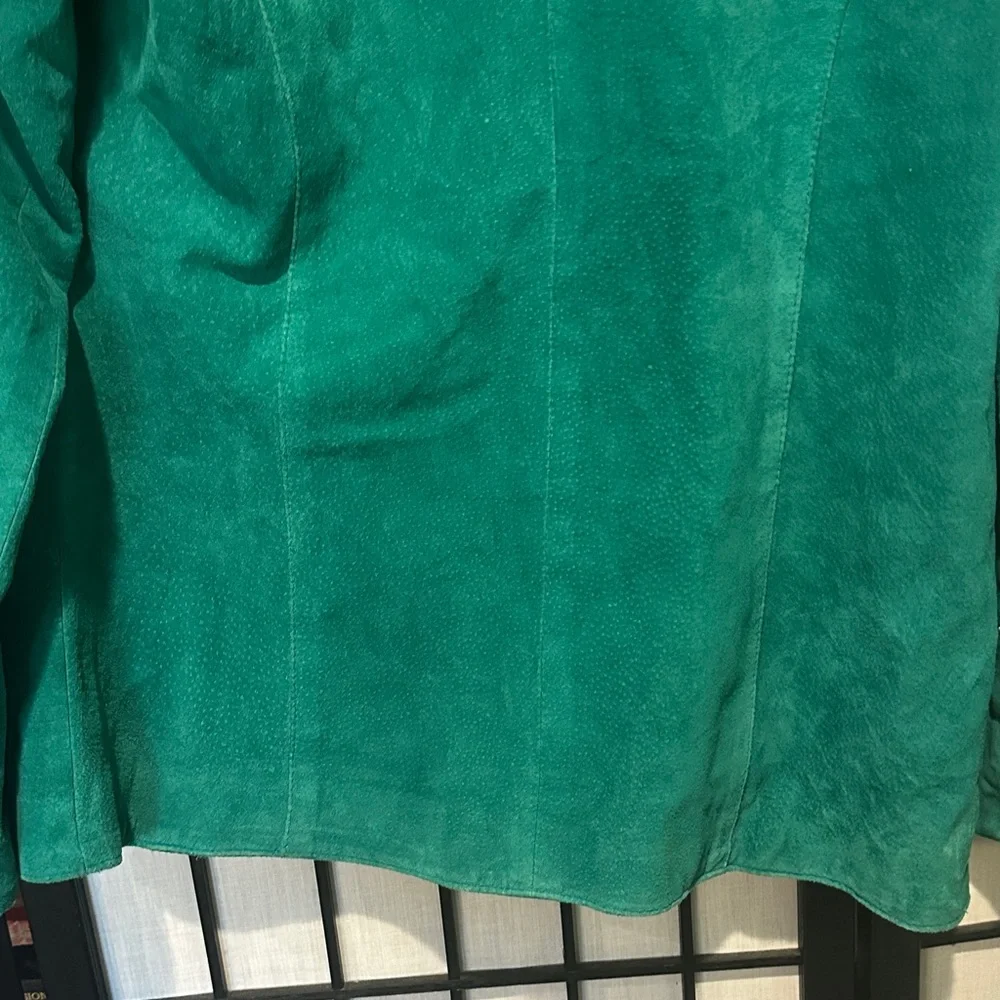 Danier Vintage Emerald Green Suede Leather Blazer Satin Lined Canada Large - Picture 7 of 10
